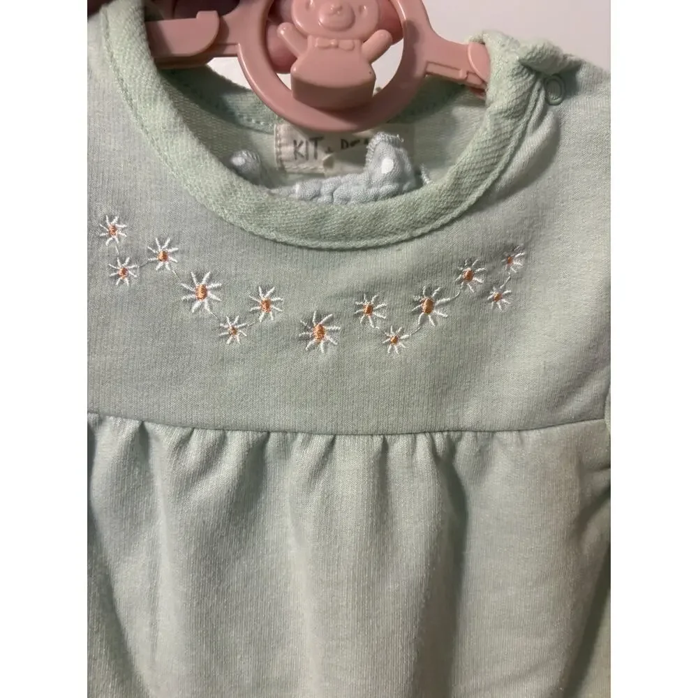 KIT + DALE Girls 6-9M 2pc Dress & Bloomers Set Green/White Embroidered